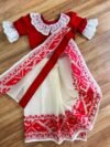 Cute Baby White Soft Dhakai Jamdani Sari With Blouse Piece