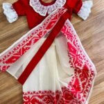 Cute Baby White Soft Jamdani Sari With Blouse Piece - 3-6 Years