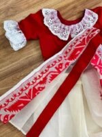 Cute Baby White Soft Dhakai Jamdani Sari With Blouse Piece