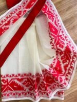 Cute Baby White Soft Dhakai Jamdani Sari With Blouse Piece