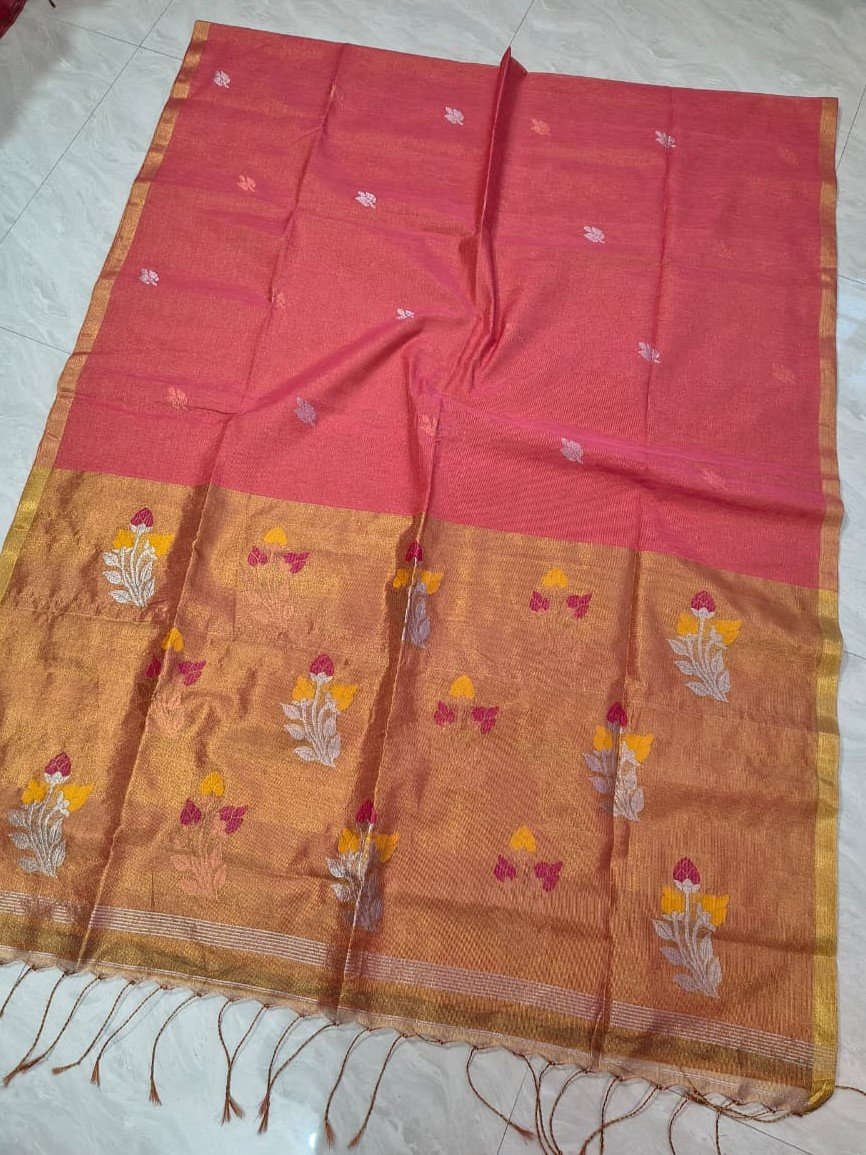 Exclusive Dual Tone Pata Tissue Sari With Blouse Piece Exclusive Dual Tone Pata Tissue Sari With Blouse Piece