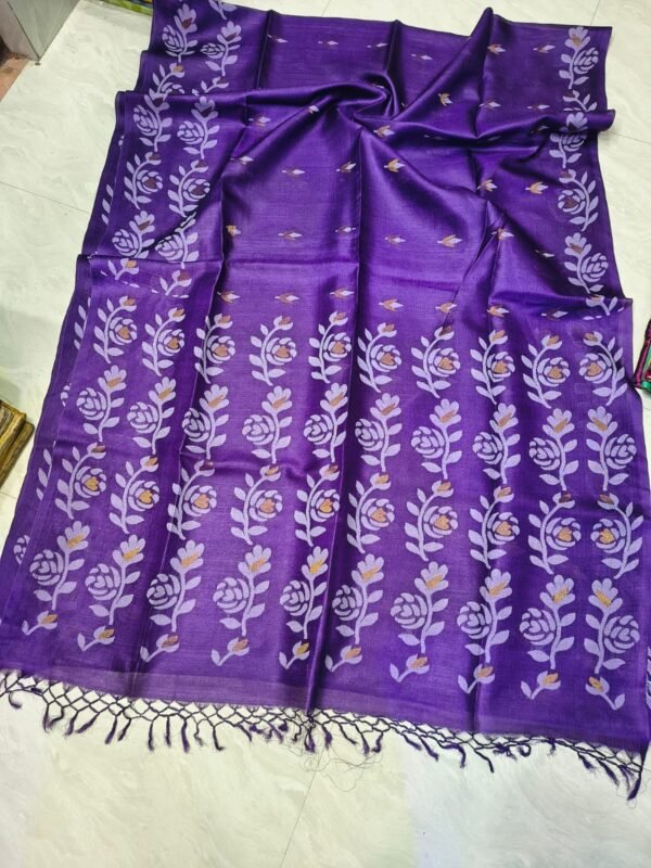 Dark Lavender Pure Tussar By Tussar Handloom Jamdani Sari With Blouse Piece