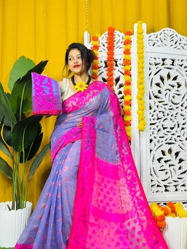 Dark Lavender Soft Dhakai Jamdani Sari