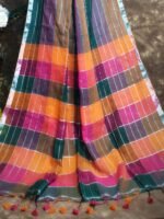 Exclusive Dual Tone Deep Aqua Plain Jori Tissue Sari With Blouse Piece