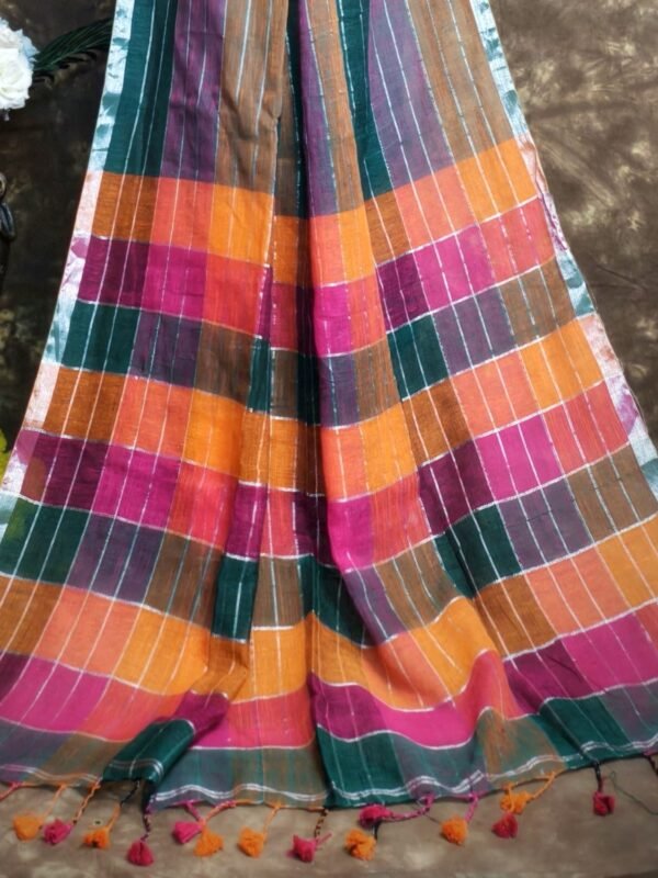 Exclusive Dual Tone Deep Aqua Plain Jori Tissue Sari With Blouse Piece