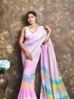 Exclusive Dual Tone Dull Pink Plain Jori Tissue Sari With Blouse Piece