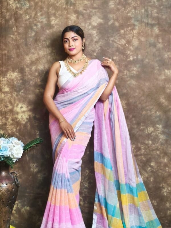 Exclusive Dual Tone Dull Pink Plain Jori Tissue Sari With Blouse Piece