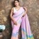 Exclusive Dual Tone Dull Pink Plain Jori Tissue Sari With Blouse Piece