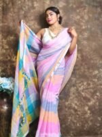Exclusive Dual Tone Dull Pink Plain Jori Tissue Sari With Blouse Piece