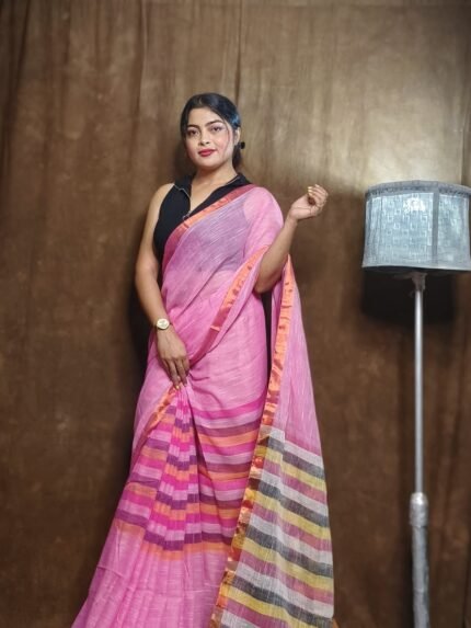 Exclusive Dull Pink Plain Soft Tissue Sari With Blouse Piece