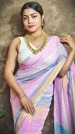 Exclusive Dual Tone Dull Pink Plain Jori Tissue Sari With Blouse Piece