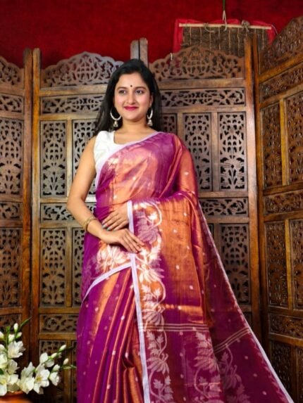 Exclusive Dual Tone Lotus Tissue Sari With Blouse Piece