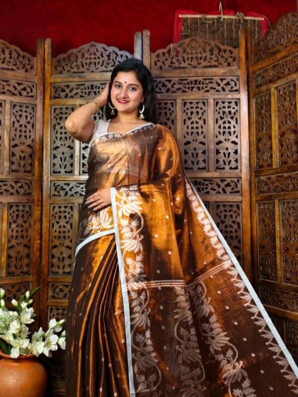 Exclusive Dual Tone Lotus Tissue Sari With Blouse Piece