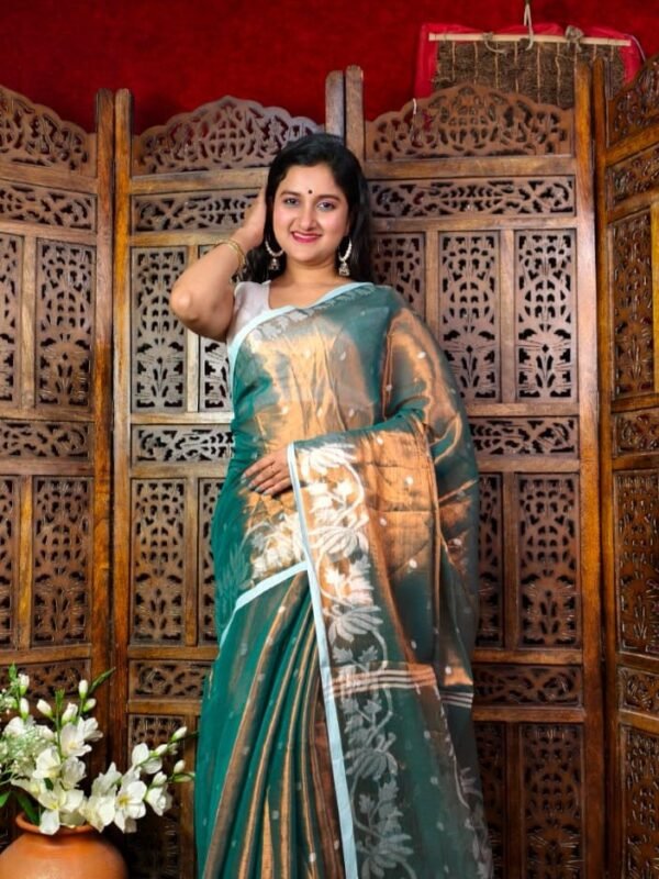 Exclusive Dual Tone Lotus Tissue Sari With Blouse Piece