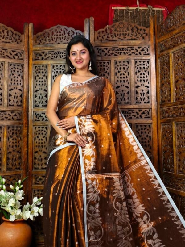 Exclusive Dual Tone Lotus Tissue Sari With Blouse Piece