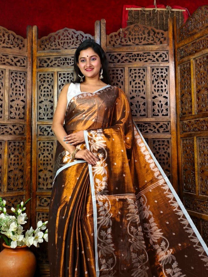 Exclusive Dual Tone Lotus Tissue Sari With Blouse Piece