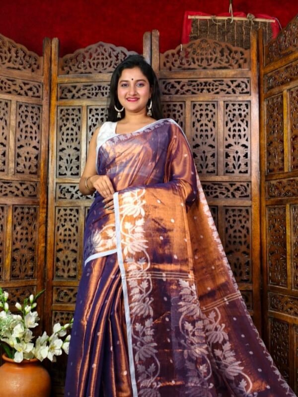 Exclusive Dual Tone Lotus Tissue Sari With Blouse Piece