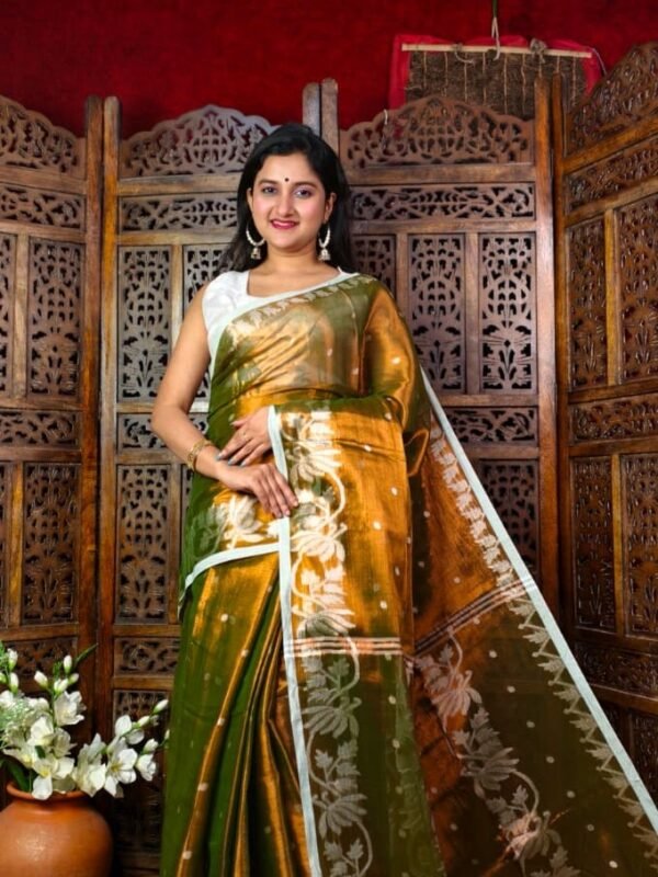 Exclusive Dual Tone Lotus Tissue Sari With Blouse Piece