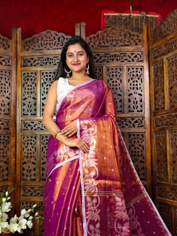 Exclusive Dual Tone Lotus Tissue Sari With Blouse Piece