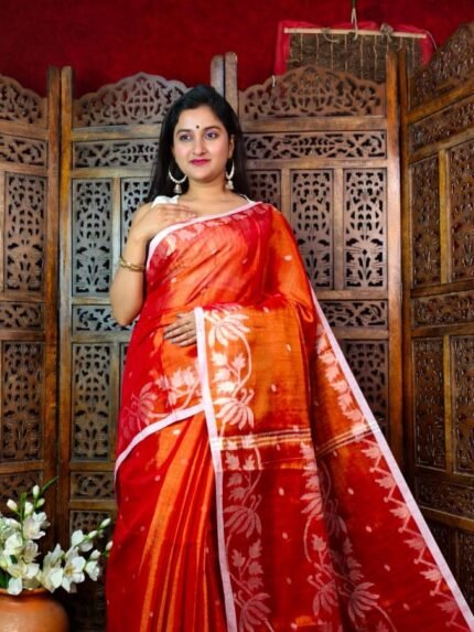 Exclusive Dual Tone Lotus Tissue Sari With Blouse Piece