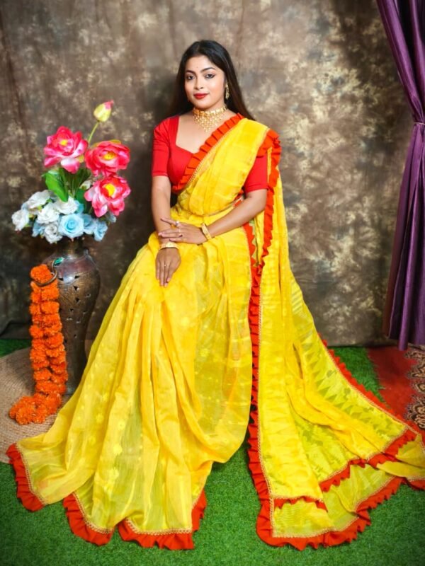 Exclusive Soft Yellow Jamdani Saree
