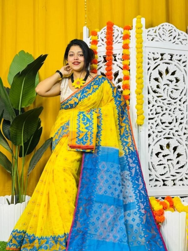 Golden Yellow Soft Dhakai Jamdani Sari