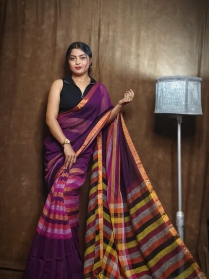 Exclusive Grape Purple Plain Soft Tissue Sari With Blouse Piece