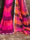 Exclusive Dual Tone Hot Pink Plain Jori Tissue Sari With Blouse Piece