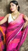 Exclusive Dual Tone Hot Pink Plain Jori Tissue Sari With Blouse Piece