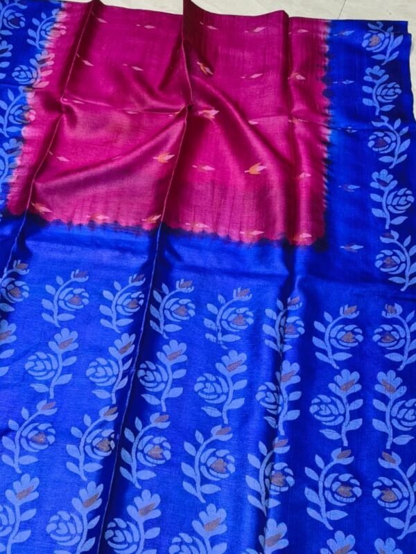 Hot Pink Handloom Pure Gachi Tussar Dhakai Jamdani Saree with Blouse Piece