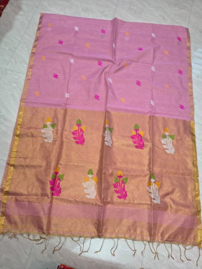 Exclusive Dual Tone Pata Tissue Sari With Blouse Piece