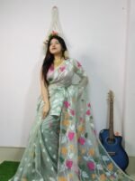 Light Green Soft Allover Pata Jamdani Sari With Blouse Piece