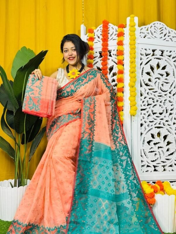 Light Salmon Soft Dhakai Jamdani Sari