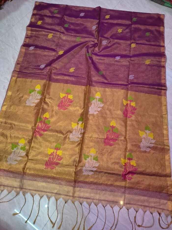 Exclusive Dual Tone Pata Tissue Sari With Blouse Piece