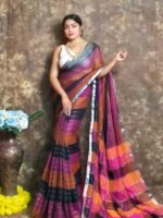 Exclusive Dual Tone Maroon Plain Jori Tissue Sari With Blouse Piece