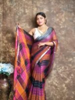 Exclusive Dual Tone Maroon Plain Jori Tissue Sari With Blouse Piece
