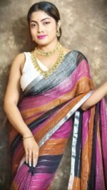 Exclusive Dual Tone Maroon Plain Jori Tissue Sari With Blouse Piece