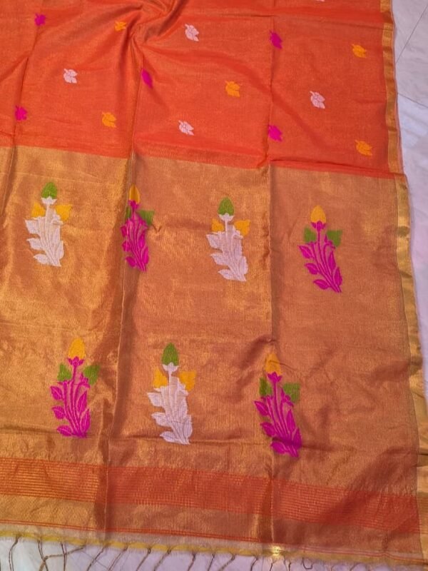 Exclusive Dual Tone Pata Tissue Sari With Blouse Piece