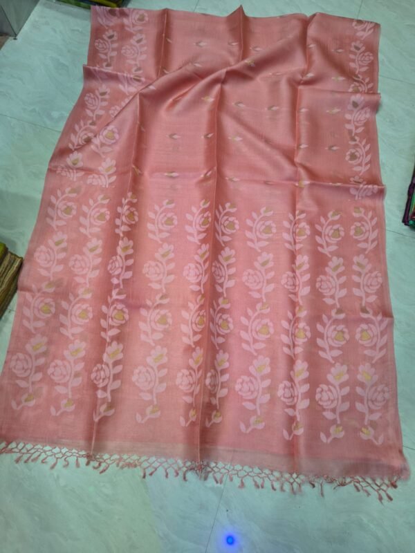 Old Rose Pure Tussar By Tussar Handloom Jamdani Sari With Blouse Piece