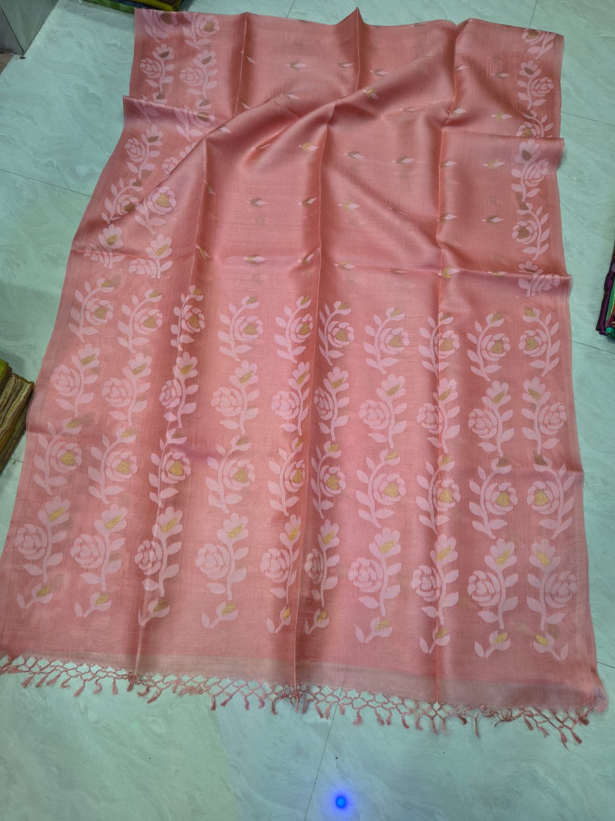 Old Rose Pure Tussar By Tussar Handloom Jamdani Sari With Blouse Piece