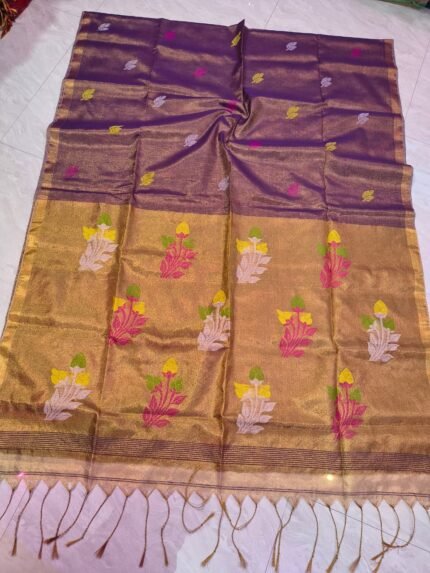 Exclusive Dual Tone Pata Tissue Sari With Blouse Piece