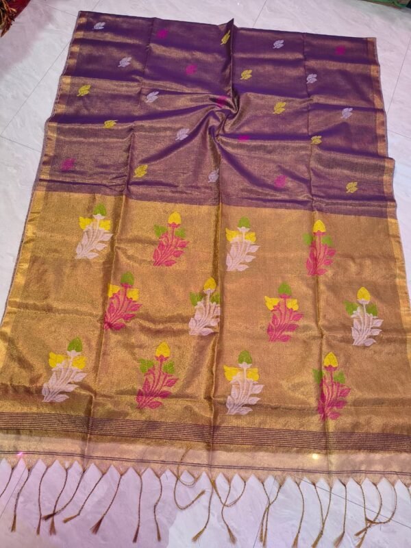 Exclusive Dual Tone Pata Tissue Sari With Blouse Piece