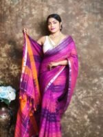 Exclusive Dual Tone Purple Plain Jori Tissue Sari With Blouse Piece