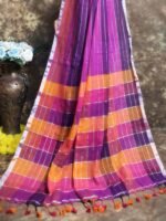 Exclusive Dual Tone Purple Plain Jori Tissue Sari With Blouse Piece