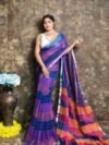 Exclusive Dual Tone Purple Plain Jori Tissue Sari With Blouse Piece