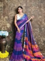 Exclusive Dual Tone Purple Plain Jori Tissue Sari With Blouse Piece