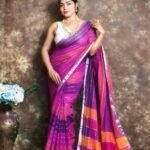 Exclusive Dual Tone Purple Plain Jori Tissue Sari With Blouse Piece