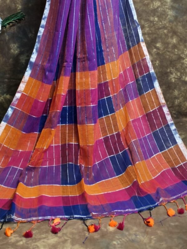 Exclusive Dual Tone Purple Plain Jori Tissue Sari With Blouse Piece