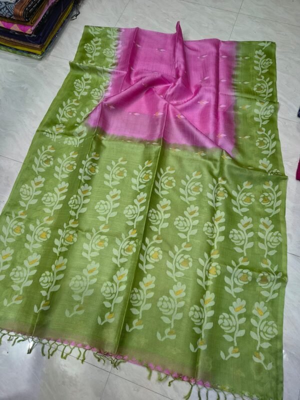 Purplish Pink Handloom Pure Gachi Tussar Dhakai Jamdani Saree with Blouse Piece