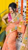 Shiuli Soft Dark Salmon Jamdani Saree